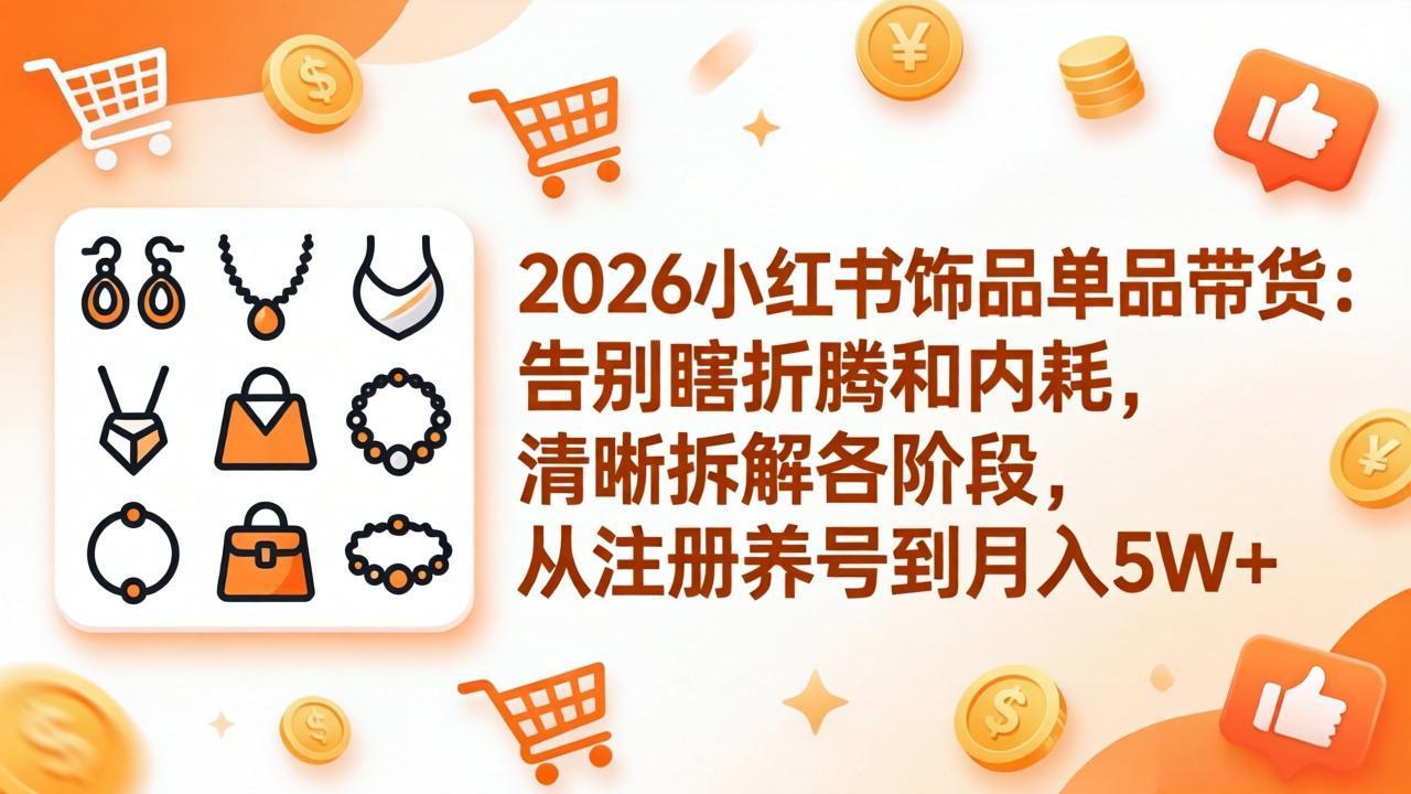 2026小红书饰品单品带货：告别瞎折腾和内耗，清晰拆解各阶段，从注册养号到月入5W+-小y轻创