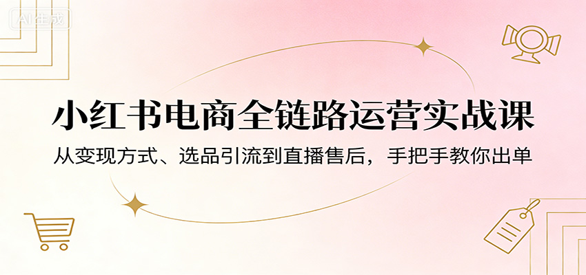 小红书电商全链路运营实战课：从变现方式、选品引流到直播售后，手把手教你出单-小y轻创