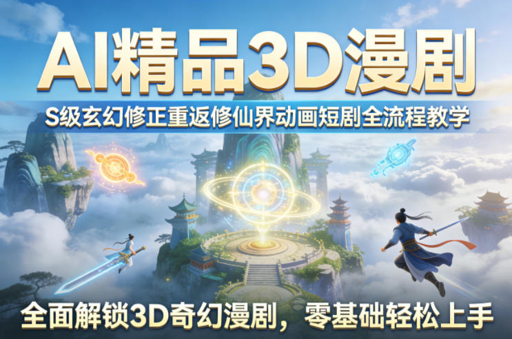 AI精品3D漫剧S级玄幻修正重返修仙界动画短剧全流程教学，全面解锁3D奇幻漫剧，零基础轻松上手-小y轻创