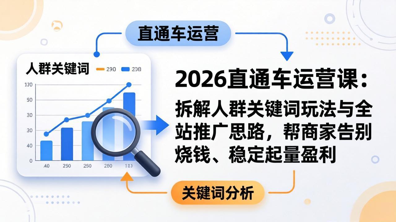 2026直通车运营课:拆解人群关键词玩法与全站推广思路,帮商家告别烧钱、稳定起量盈利-小y轻创