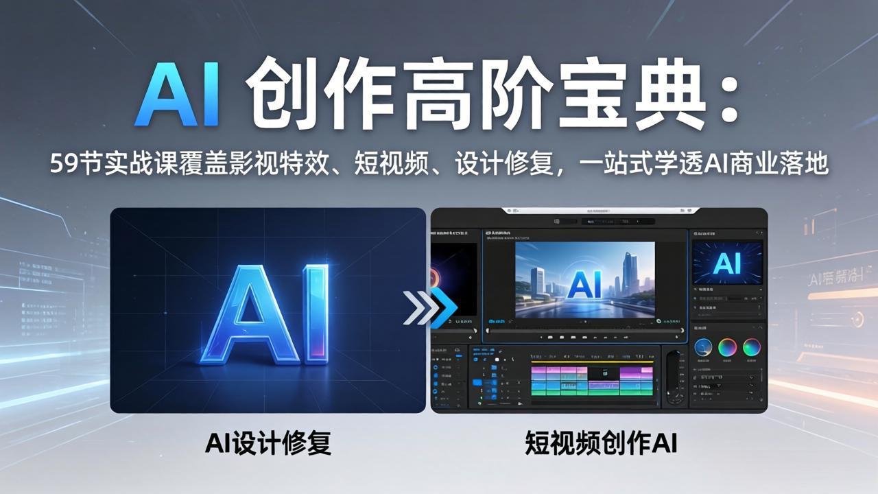 AI 创作高阶宝典：59节实战课覆盖影视特效、短视频、设计修复，一站式学透AI商业落地-小y轻创