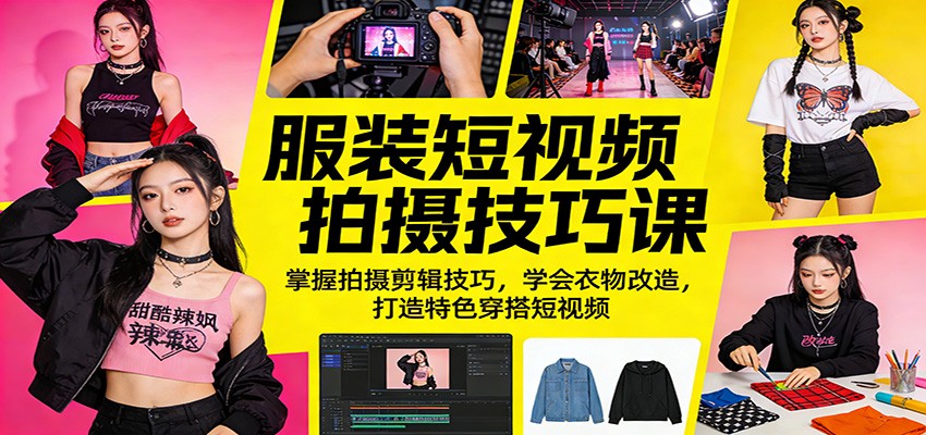 服装短视频拍摄技巧课：掌握拍摄剪辑技巧，学会衣物改造，打造特色穿搭短视频-小y轻创