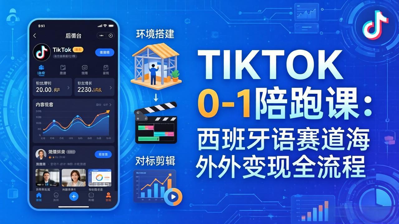 TIKTOK 0-1 陪跑课：从环境搭建到刷对标剪辑，西班牙语赛道海外变现全流程-小y轻创