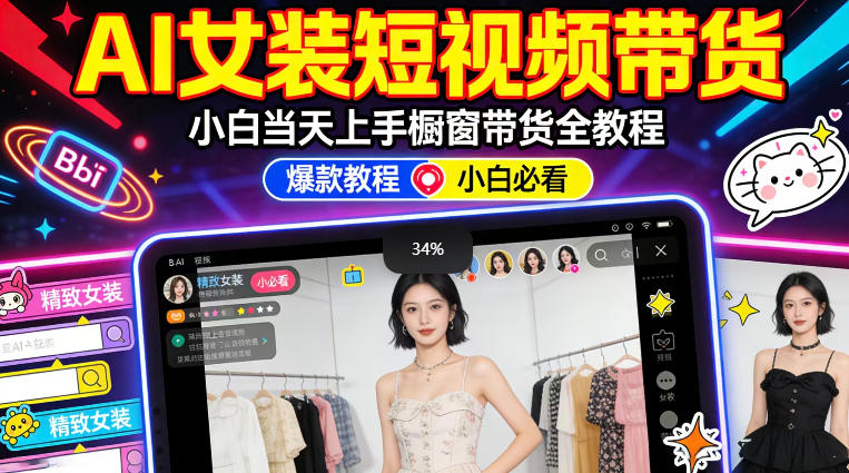 AI女装短视频橱窗带货：小白零门槛当天上手，高佣金爆款轻松賺！-小y轻创