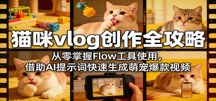 猫咪vlog创作全攻略：从零掌握Flow工具使用，借助AI提示词快速生成萌宠爆款视频-小y轻创