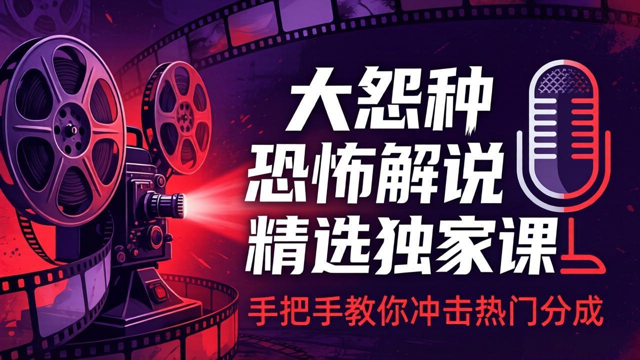 大怨种恐怖解说精选独家课:电影下载+文案配音+片头封面,手把手教你冲击热门分成-小y轻创