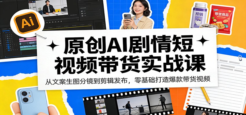 原创AI剧情短视频带货实战课：从文案生图分镜到剪辑发布，零基础打造爆款带货视频-小y轻创