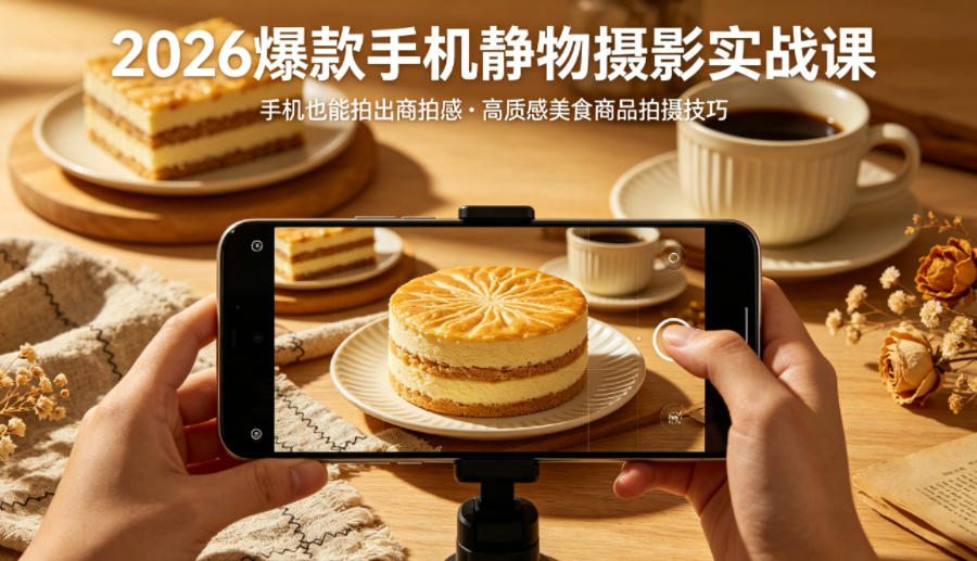 2026爆款手机静物摄影实战课，手机也能拍出商拍感，学会拍出高质感美食商品-小y轻创