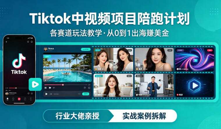 某大佬的Tiktok中视频项目陪跑，涵盖TK各个赛道玩法教学，从0到1出海賺美金-小y轻创