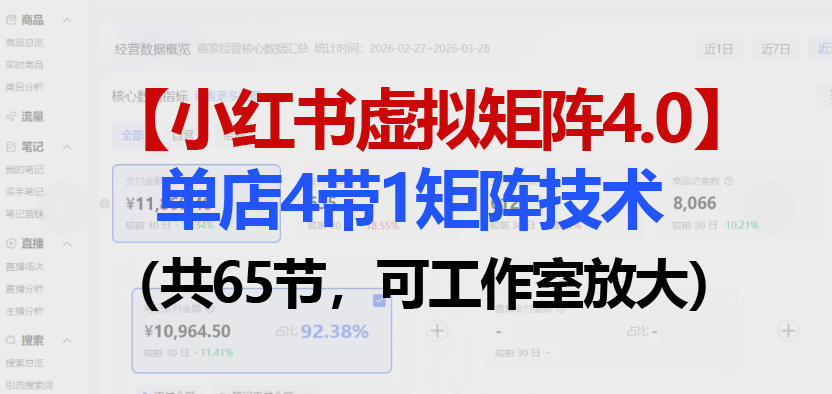 小红书虚拟矩阵4.0技术：单店4带1矩阵(共65节，可工作室放大)-小y轻创
