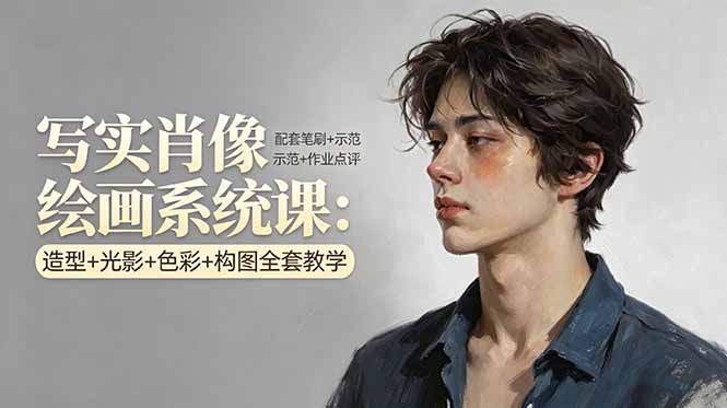 写实肖像绘画系统课：造型+光影+色彩+构图全套教学，配套笔刷+示范+作业点评-小y轻创