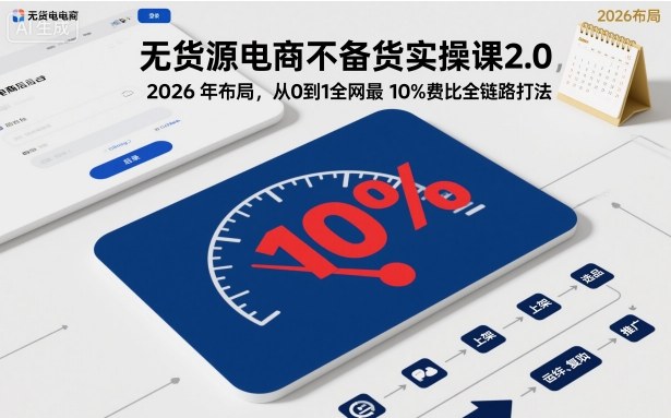 无货源电商不备货实操课2.0，2026年布局，从0到1全网最低10%费比全链路打法【更新26年4月】-小y轻创