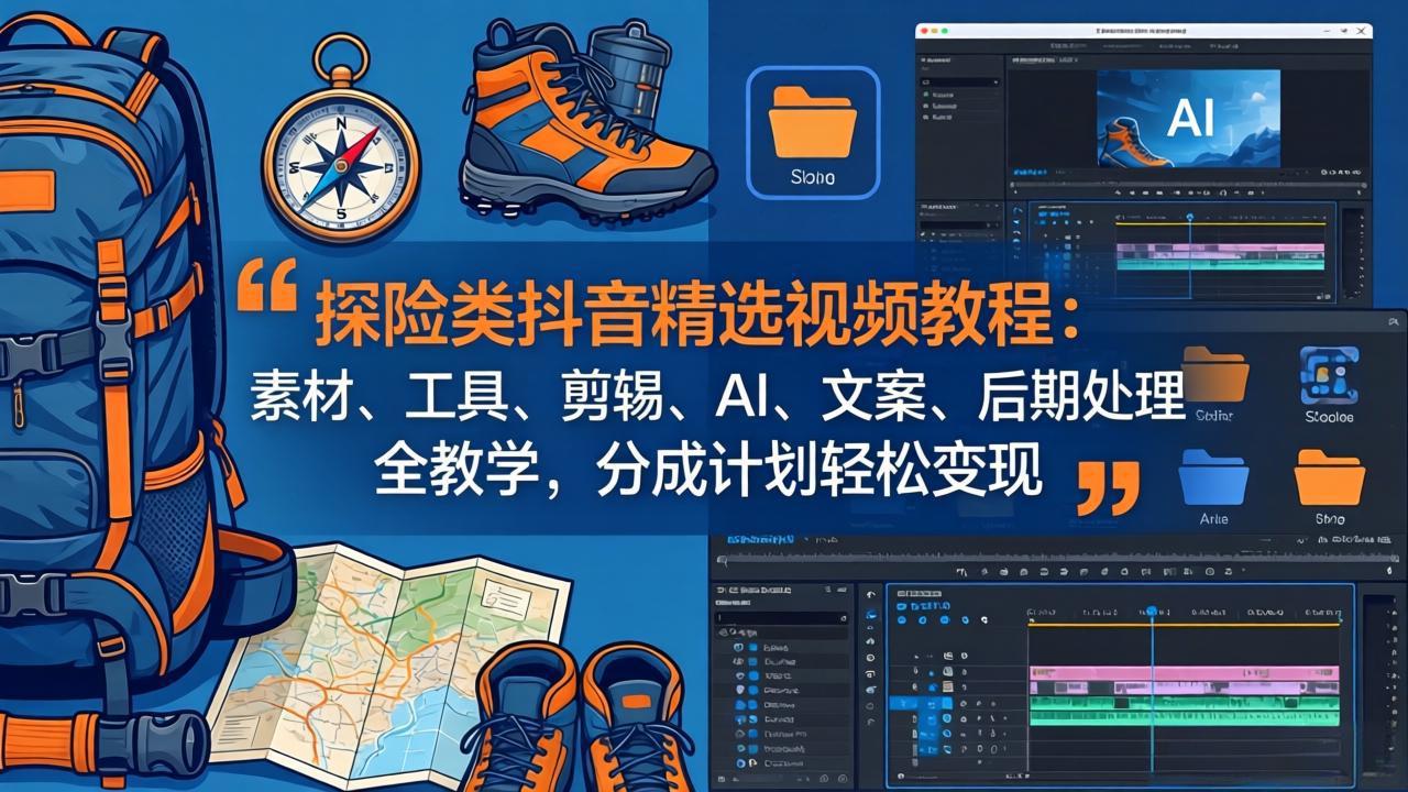 探险类抖音精选视频教程:素材、工具、剪辑、AI、文案、后期处理全教学,分成计划轻松变现-小y轻创