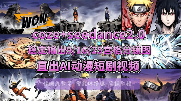 [COZE搭建教学]COZE+即梦Seedance 2.0稳定输出9-16-25宫格分镜图直出AI漫剧视频-小y轻创