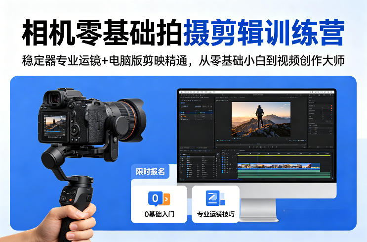相机零基础拍摄剪辑训练营:稳定器专业运镜+电脑版剪映精通,从零基础小白到视频创作大师-小y轻创