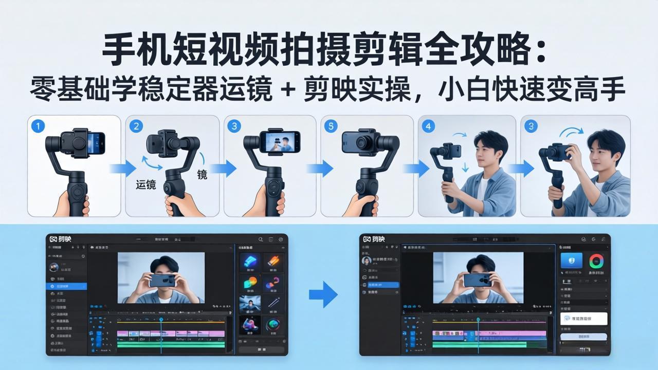手机短视频拍摄剪辑全攻略:零基础学稳定器运镜 + 剪映实操,小白快速变高手-小y轻创