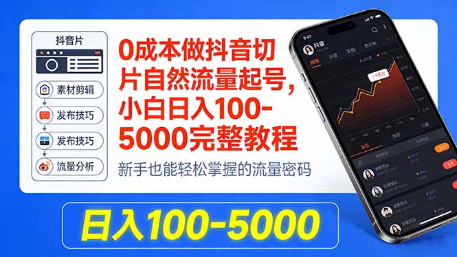 0成本做抖音切片自然流量起号,小白日入100-5000完整教程-小y轻创