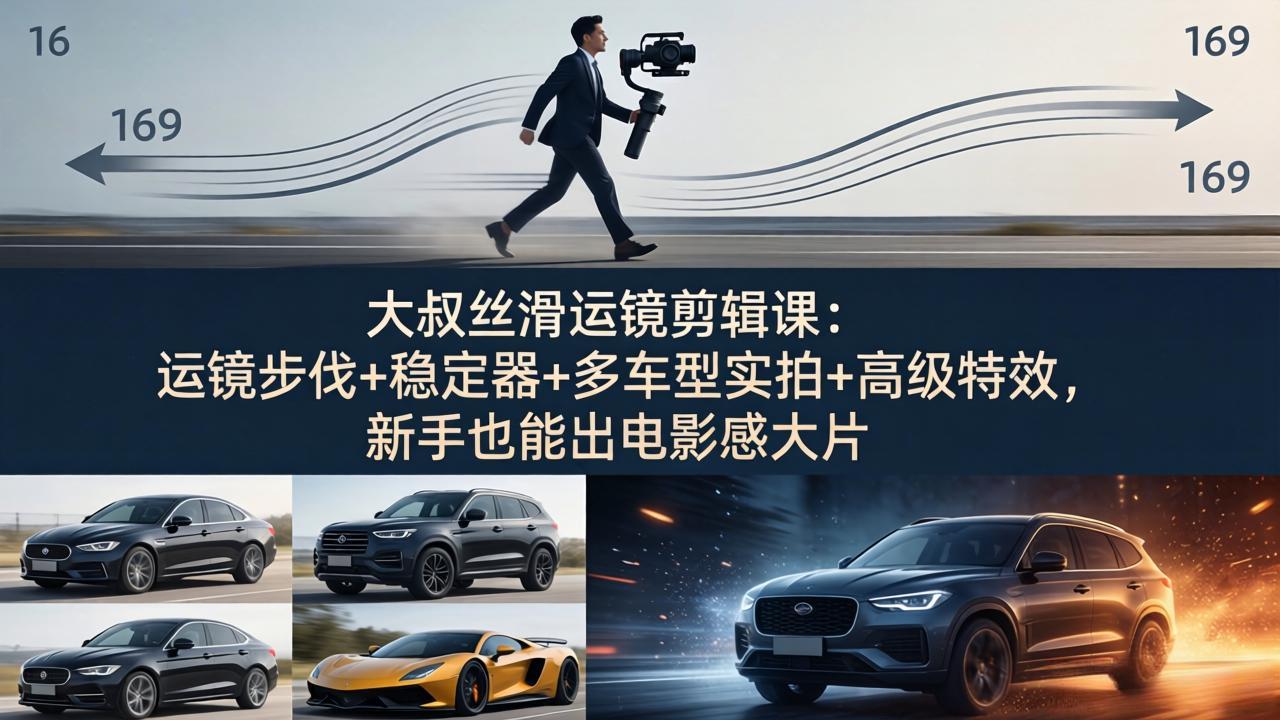 大叔丝滑运镜剪辑课：运镜步伐+稳定器+多车型实拍+高级特效，新手也能出电影感大片-小y轻创