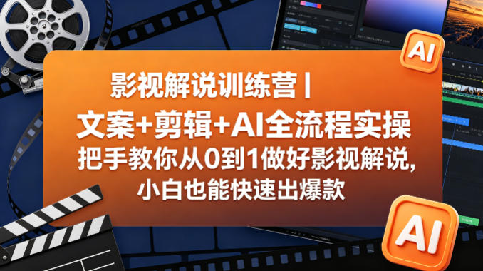 影视解说训练营｜文案+剪辑+AI全流程实操，把手教你从0到1做好影视解说，小白也能快速出爆款-小y轻创