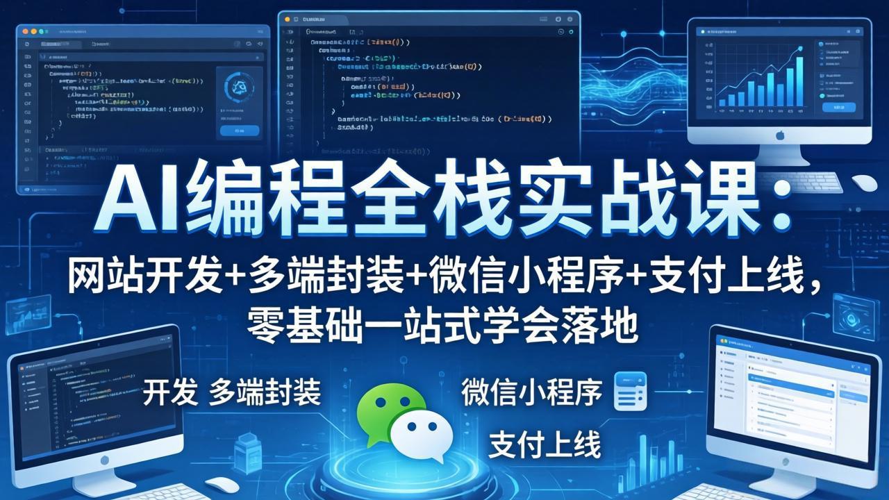 AI编程全栈实战课：网站开发+多端封装+微信小程序+支付上线，零基础一站式学会落地-小y轻创