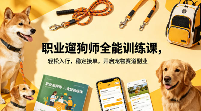 职业遛狗师全能训练课，轻松入行，稳定接单，开启宠物赛道副业-小y轻创