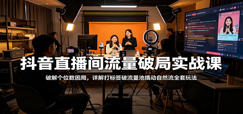 抖音直播间流量破局实战课：破解个位数困局，详解打标签破流量池撬动自然流全套玩法-小y轻创
