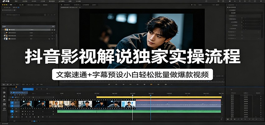 抖音影视解说独家实操流程，文案速通+字幕预设小白轻松批量做爆款视频-小y轻创