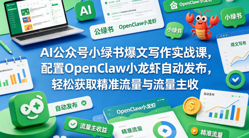 AI公众号小绿书爆文写作实战课，配置OpenClaw小龙虾自动发布，轻松获取精准流量与流量主收益-小y轻创