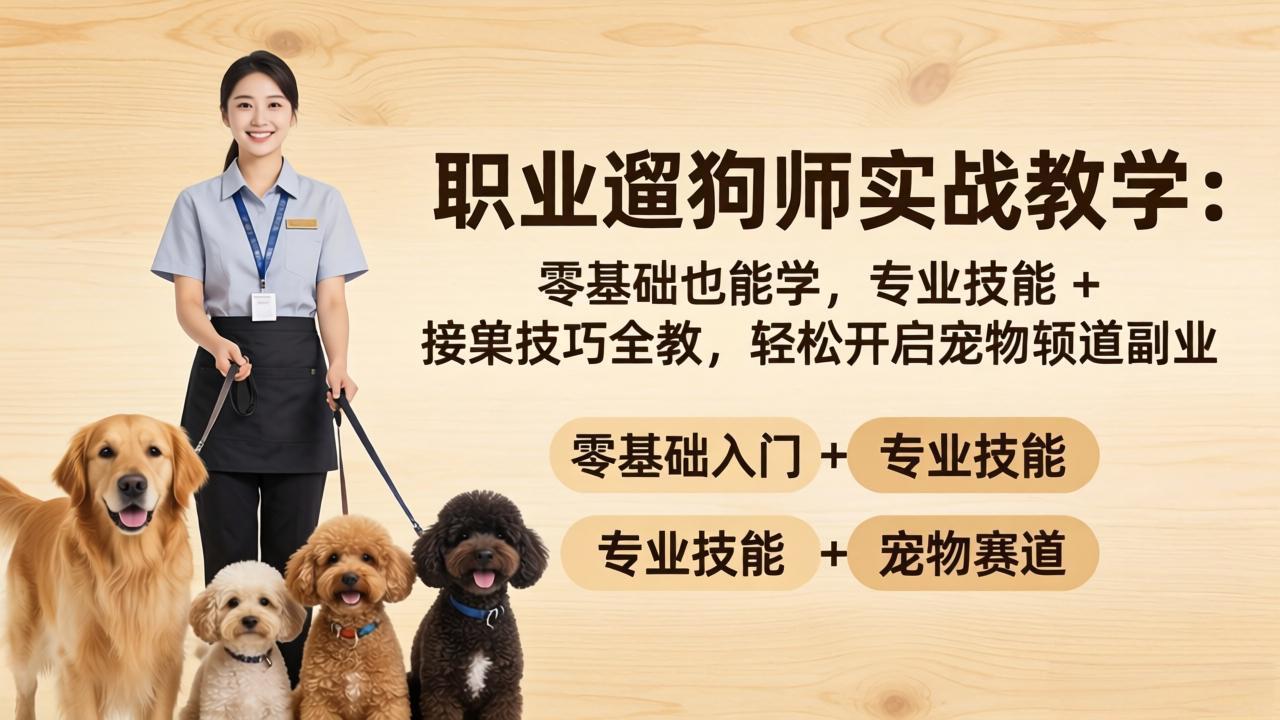 职业遛狗师实战教学：零基础也能学，专业技能 + 接单技巧全教，轻松开启宠物赛道副业-小y轻创