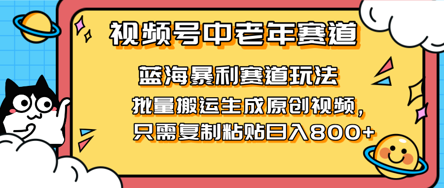 (14314期)2025视频号中老年短视频蓝海暴利风口!复制粘贴搬运视频单日赚800+,无...-小y轻创
