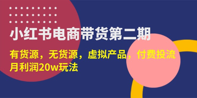 （14186期）小红书电商带货第二期，有货源，无货源，虚拟产品，付费投流，月利润20w-小y轻创