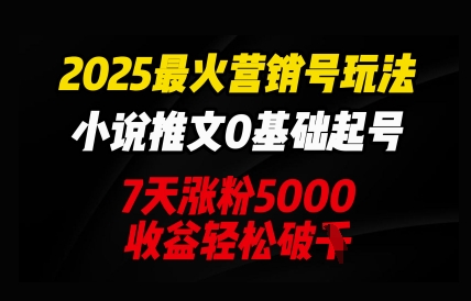 2025最火营销号玩法：小说推文0基础起号，7天涨粉5000，收益轻松破k-小y轻创